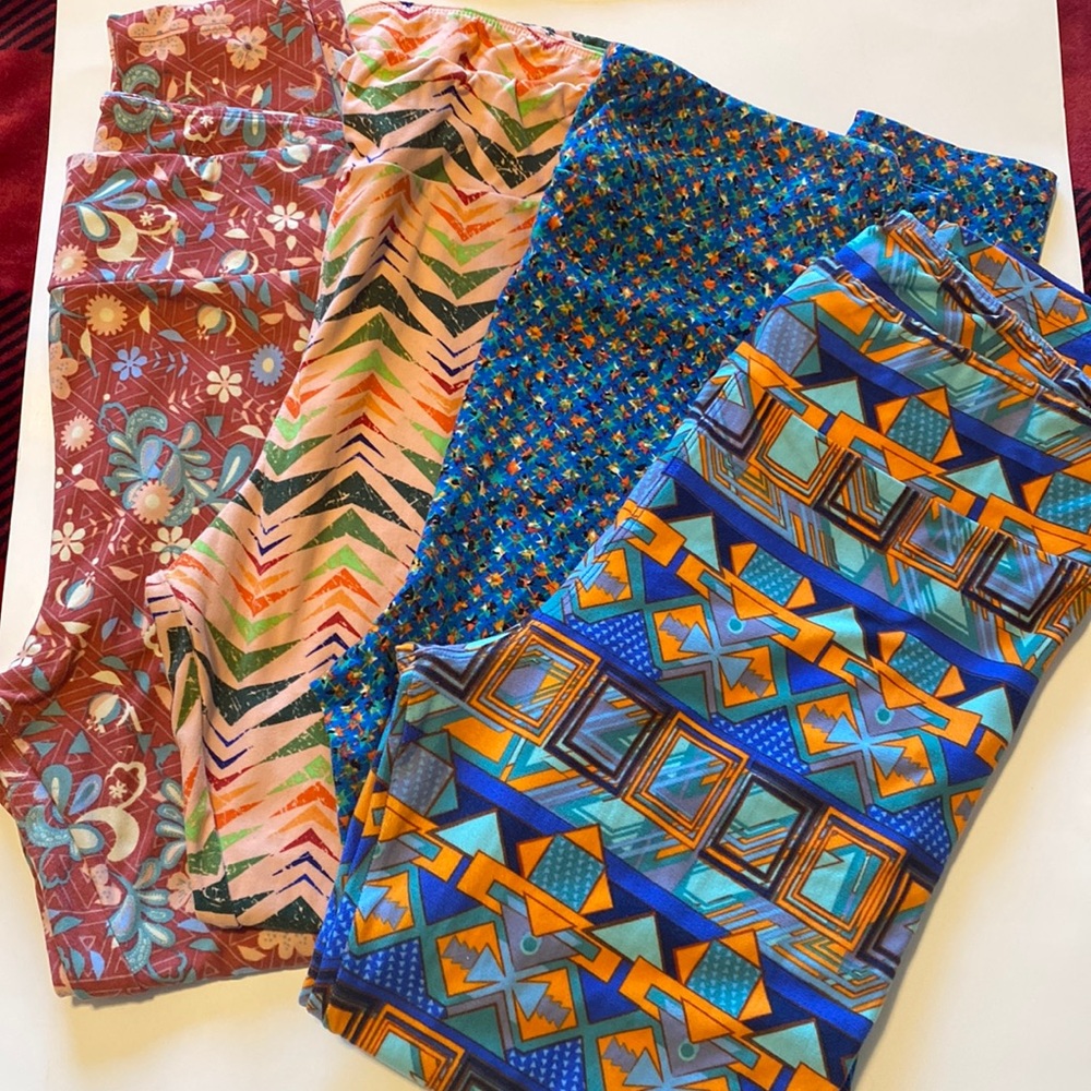 Four pair LuLaRoe leggings. All are size tall and curvy